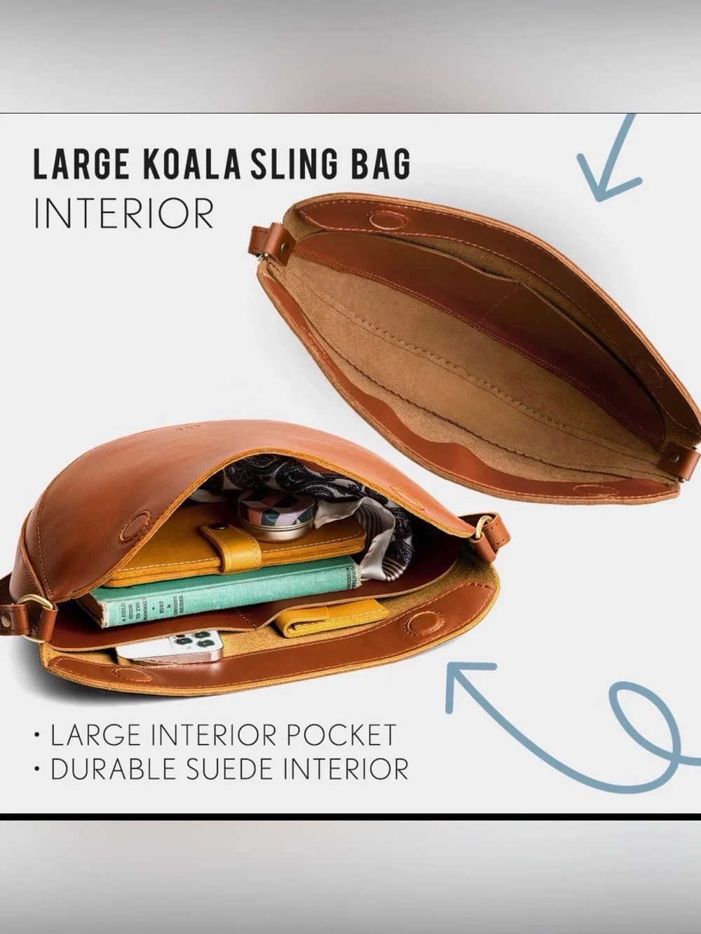 Portland Leather Brand New in Box Large Nutmeg Koala Sling Bag - Picture 5 of 16